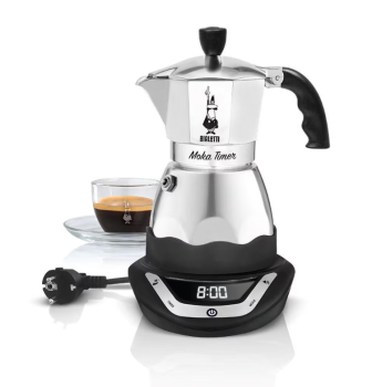 Bialetti Espressokocher Moka Timer 3 Tassen, Schwarz/Silber